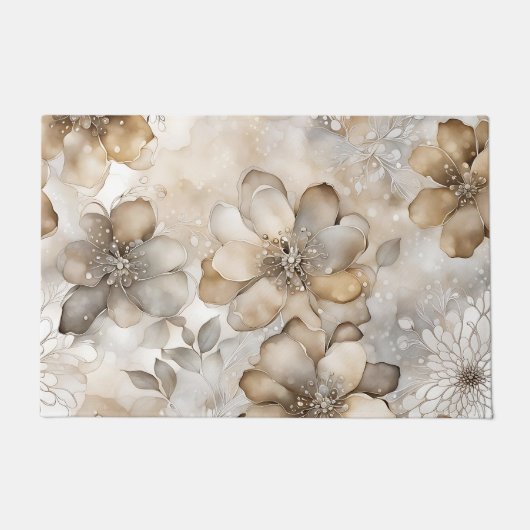 Elegantes beiges Blumenmuster Fußmatte (Vorderseite)