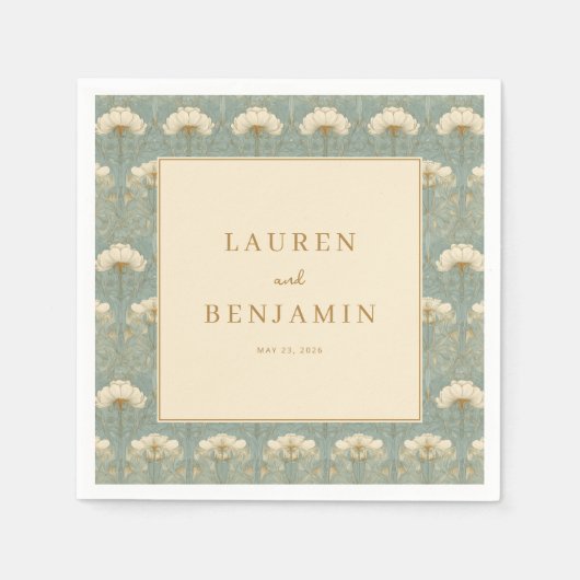 Elegantes Beiges Blumenmuster Vintage Serviette (Vorderseite)