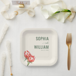 Elegantes Beiges Florales Protea Pappteller