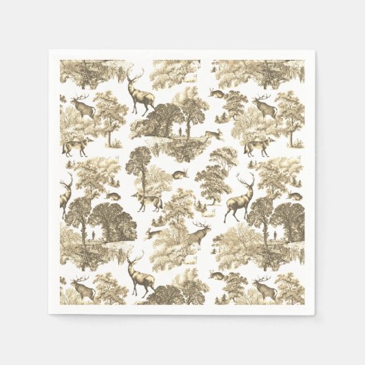 Elegantes, beiges französisches Toile Deer Pattern Serviette (Vorderseite)