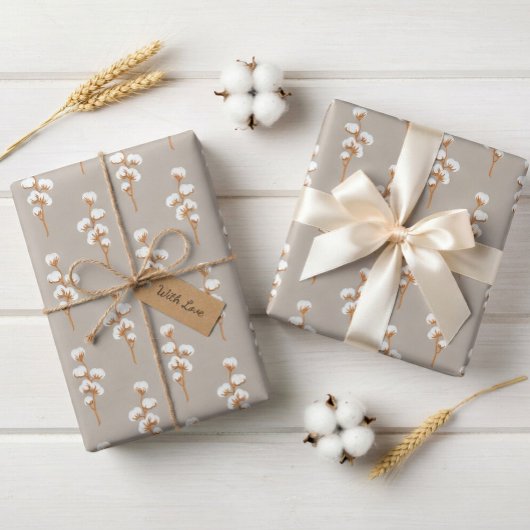 Elegantes Beiges Geschenkpapier mit Baumwollzweig