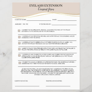 Elegantes beiges und goldenes Wimpern-Einverständn Flyer