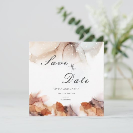 Elegantes Beispiel Orange Farbe Save the Date Einladung (Stehend Vorderseite)