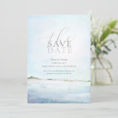 Elegantes bemaltes Beach Wedding Foto Save the Dat Einladung (Stehend Vorderseite)