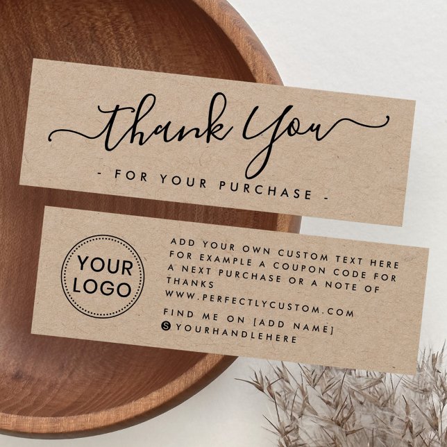 Elegantes benutzerdefiniertes Logo Kraft Dankeschö (Elegant custom logo Kraft thank you insert card)