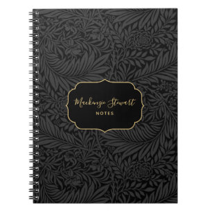 Elegantes benutzerdefiniertes schwarzes Blumenmust Notizblock