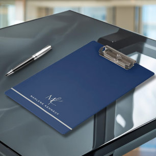 Elegantes, benutzerdefiniertes silbernes Monogramm Klemmbrett