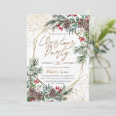 Elegantes Berry Pine Geometric Gold Weihnachtsfest Einladung (Stehend Vorderseite)