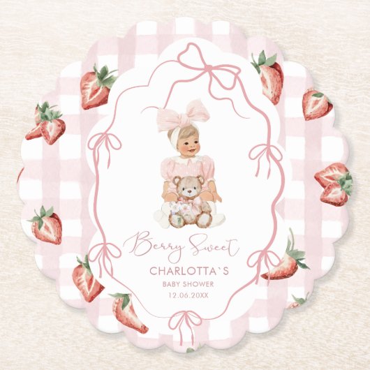 Elegantes Berry Sweet Girl Erdbeere bi Untersetzer (Vorderseite)