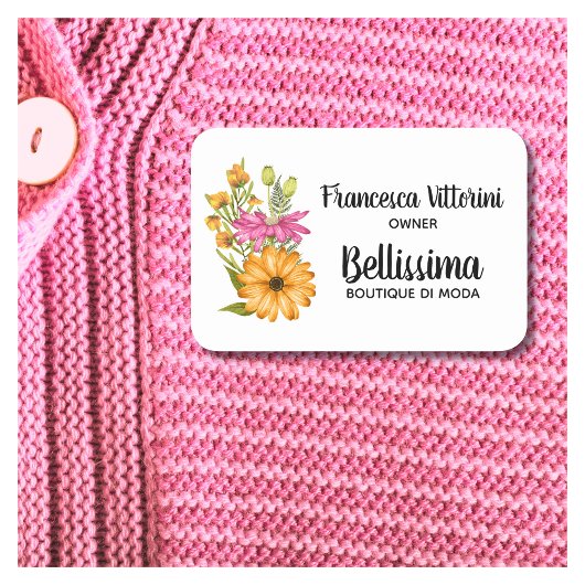 Elegantes Berufliches Aquarell Blumenrosa Gelb Namensschild