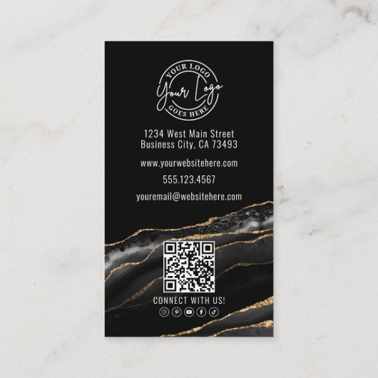 Elegantes Berufliches Black Gold Agate Visitenkarte (Rückseite)