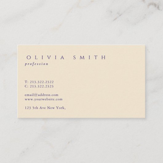 Elegantes Berufliches Indigo Blue Monogram Visitenkarte (Rückseite)