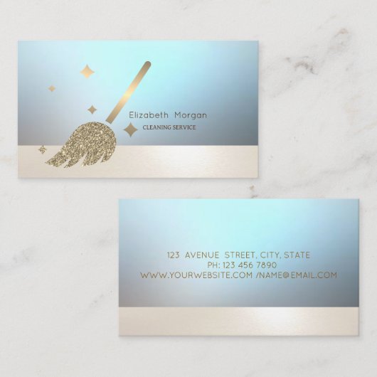 Elegantes Berufliches leuchtendes Gold Broom Visitenkarte (Vorne/Hinten)
