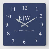 Elegantes Berufliches Monogramm Minimalistisch Quadratische Wanduhr (Vorderseite)