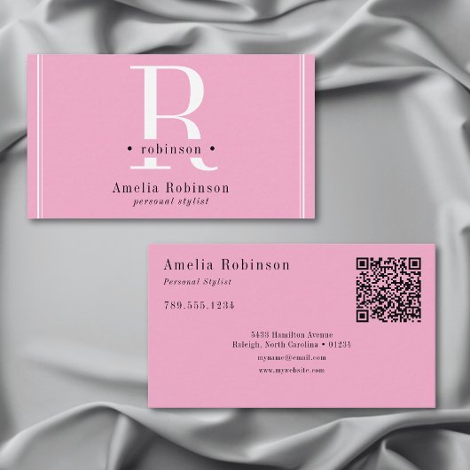 Elegantes Berufliches Monogramm Rosa Schwarz & Wei Visitenkarte