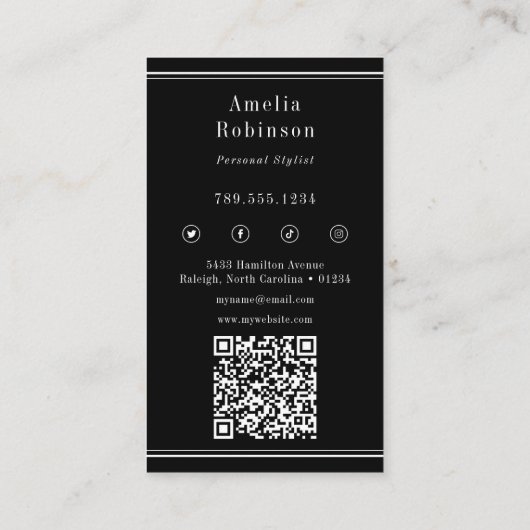 Elegantes Berufliches Monogramm Schwarz Visitenkarte (Rückseite)