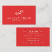 Elegantes Berufliches Rotes Monogramm Visitenkarte (Vorne/Hinten)