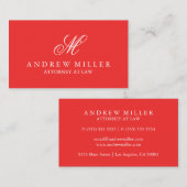 Elegantes Berufliches Rotes Monogramm Visitenkarte (Vorne/Hinten)