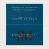 Elegantes Berufliches Schlicht-Blue-Gold-Monogramm Visitenkarten (Außenseite Aufgefaltet)