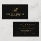 Elegantes Berufliches Schwarz-Gold Monogramm Visitenkarte (Vorne/Hinten)
