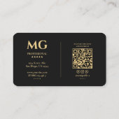 Elegantes Berufliches Schwarzes Modernes Monogramm Visitenkarte (Rückseite)