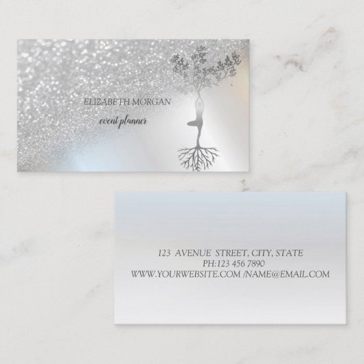 Elegantes Berufliches Silver Bokeh Tree Frauen Visitenkarte (Vorne/Hinten)