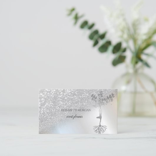 Elegantes Berufliches Silver Bokeh Tree Frauen Visitenkarte (Stehend Vorderseite)