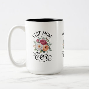 Elegantes Best Mom Ever Blumenstrauß Aquarell Zweifarbige Tasse