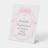 Elegantes Bestätigungs-Party Rosa Bow Ribbon Sockelschild (Vorderseite)