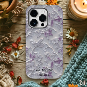 Elegantes besticktes Lavendel-Blumenmuster Case-Mate iPhone 14 Pro Hülle