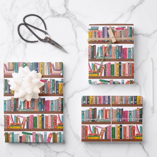 Elegantes Bibliotheksmuster-Papier Geschenkpapier Set (Vorderseite)