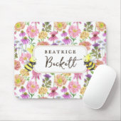 Elegantes Bienen- und Wildblume Wasserfarbmuster Mousepad (Mit Mouse)
