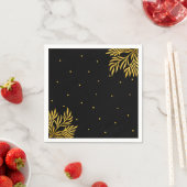 Elegantes Birthday Gold Black Foliage Party Serviette (Beispiel)