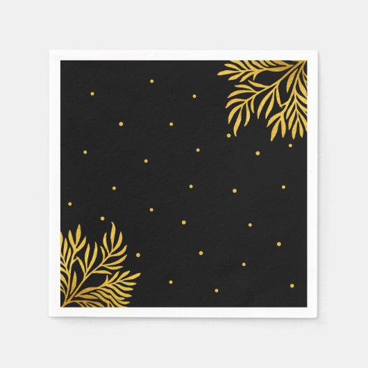 Elegantes Birthday Gold Black Foliage Party Serviette (Vorderseite)