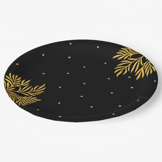 Elegantes Birthday Gold Foliage Party Pappteller (Schrägansicht)