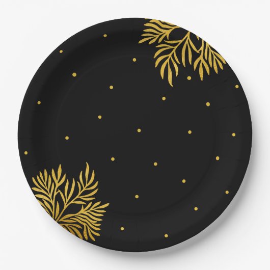 Elegantes Birthday Gold Foliage Party Pappteller (Vorderseite)