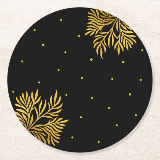 Elegantes Birthday Gold Foliage Party Runder Pappuntersetzer (Vorderseite)