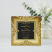 Elegantes Birthday Party Foto Black Gold Frame Einladung (Stehend Vorderseite)