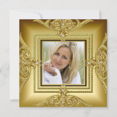 Elegantes Birthday Party Foto Black Gold Frame Einladung (Rückseite)