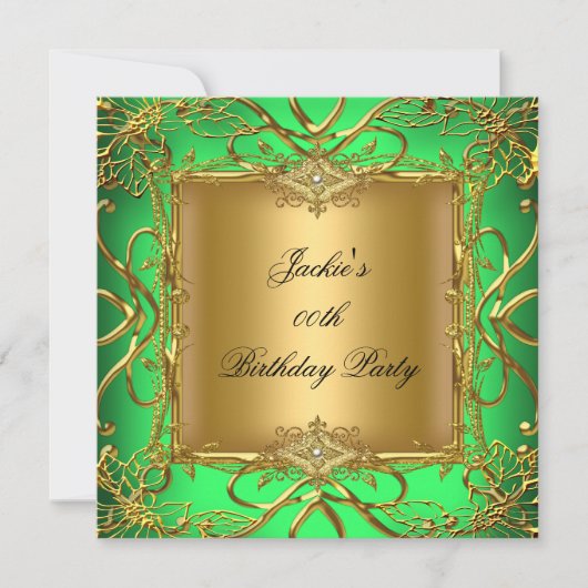 Elegantes Birthday Party Lime Green Gold Einladung (Vorderseite)