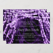Elegantes Birthday Party String Lights Lila Einladung (Vorne/Hinten)