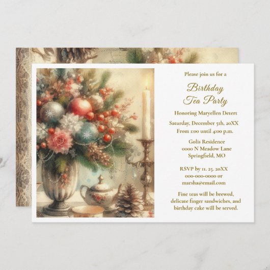 Elegantes Birthday Tea Party Einladung (Vorne/Hinten)