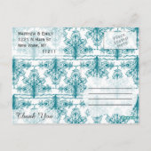 Elegantes Biscay Bay Blue & White Damask Muster Postkarte (Rückseite)