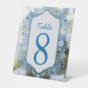 Elegantes Biue & White Overlay Foto Blume Hochzeit Sockelschild