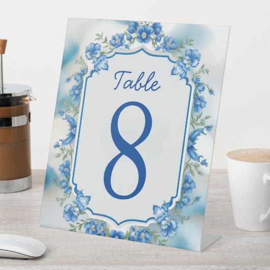 Elegantes Biue & White Overlay Foto Blume Hochzeit Sockelschild (In Situ)