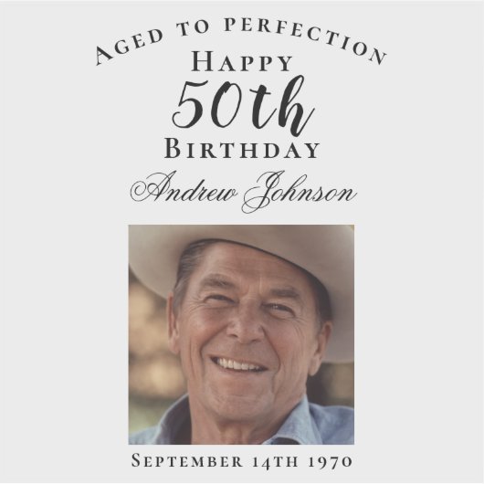 Elegantes Black 50 Birthday Aged to Perfection Fot Aufkleber (Vorderseite)