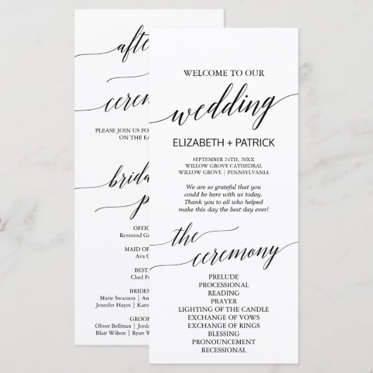 Elegantes Black After Ceremony Wedding Programm (Vorne/Hinten)