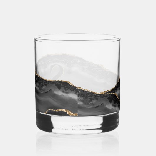 Elegantes Black Agate Geode Gold Glitzer Monogram Whiskyglas (Rechts)