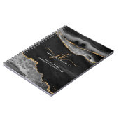 Elegantes Black Agate Gold Glitzer Script Monogram Notizblock (Linke Seite)