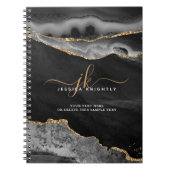 Elegantes Black Agate Gold Glitzer Script Monogram Notizblock (Vorderseite)